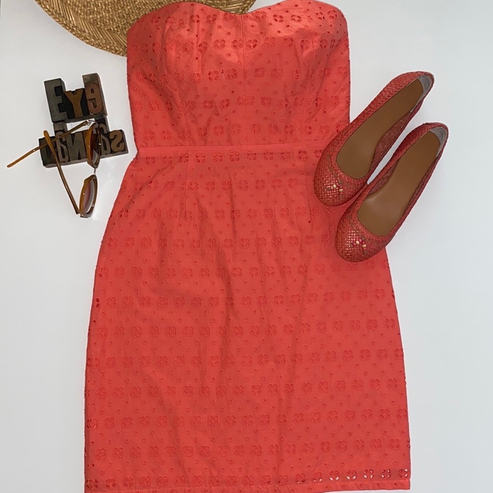 J. CREW Orange Eyelet Strapless Dress